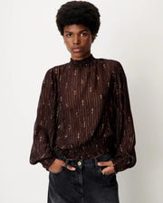 Sessùn Duchess print lurex top - coffee