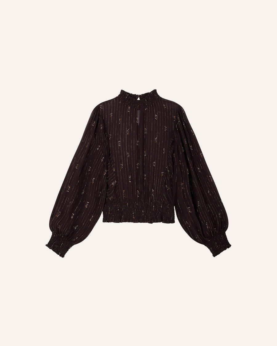 Sessùn Duchess print lurex top - coffee