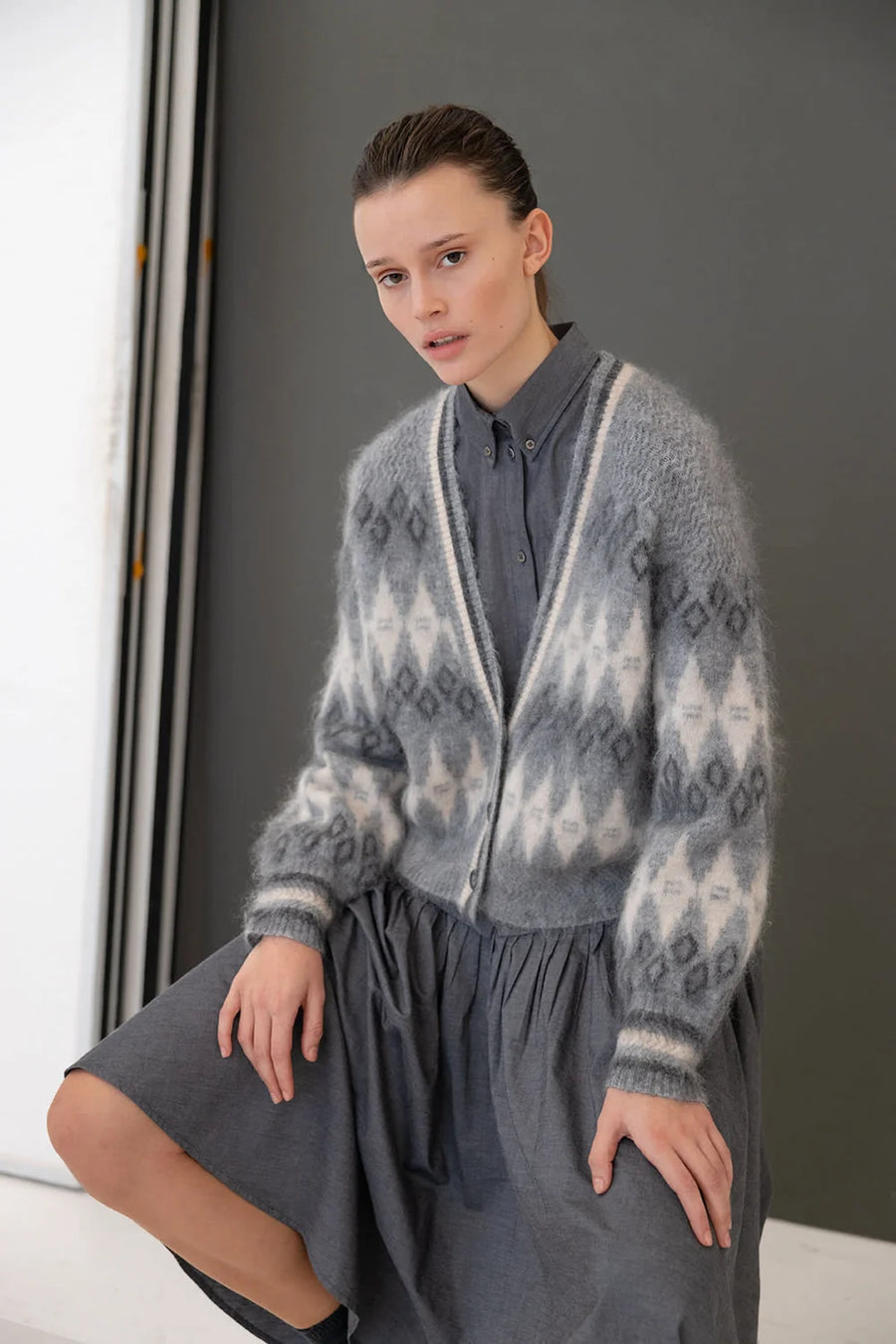 Project AJ117 Balwina argyle cardigan - grey