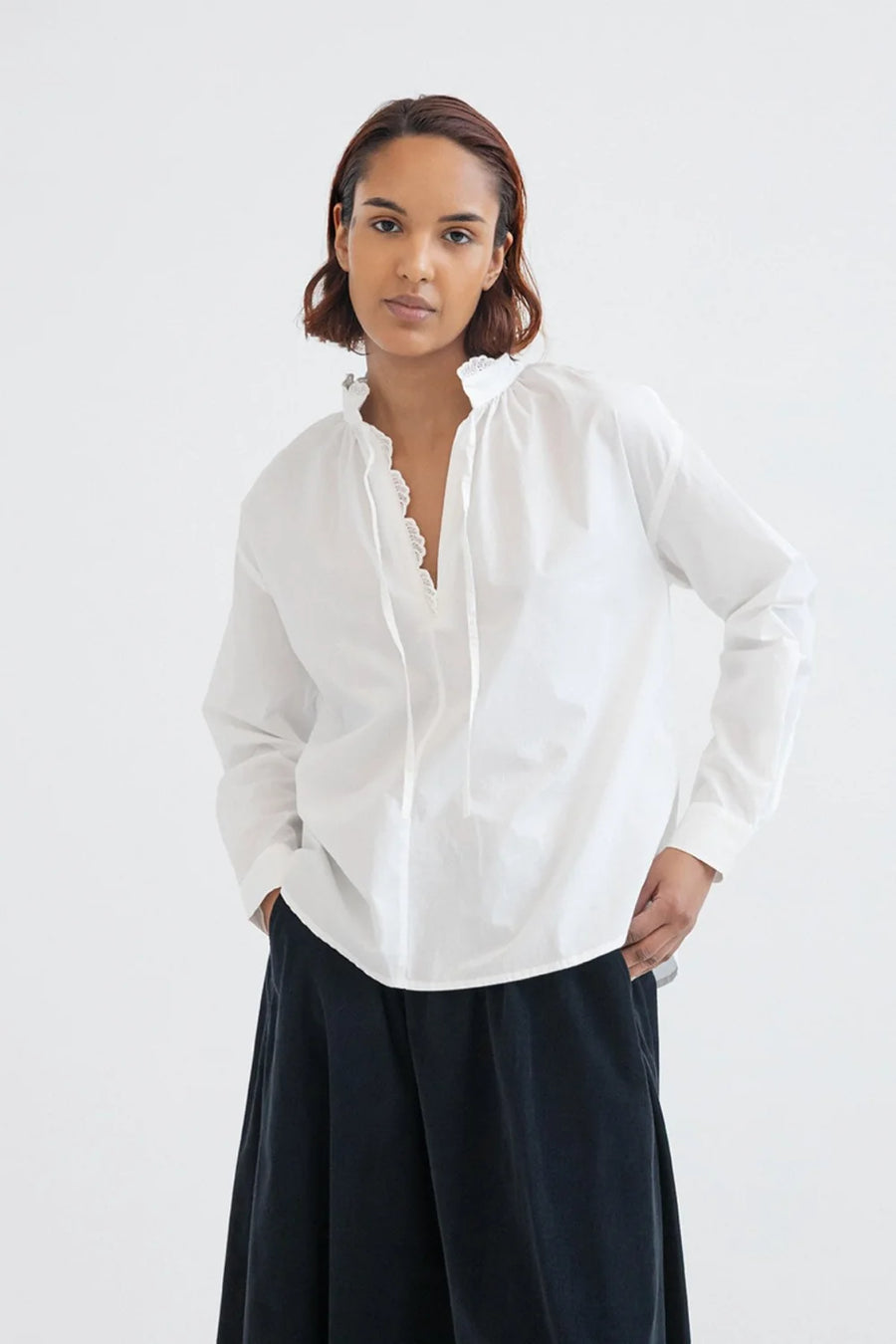 Project AJ177 Hrima tie neck blouse - white