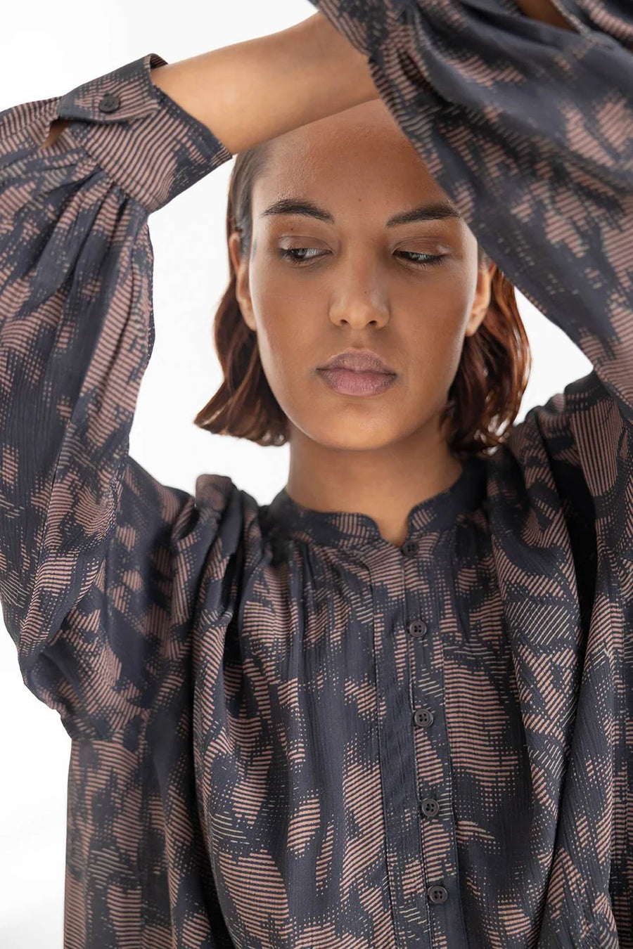 Project AJ117 Kaethe printed dress - navy / garnet