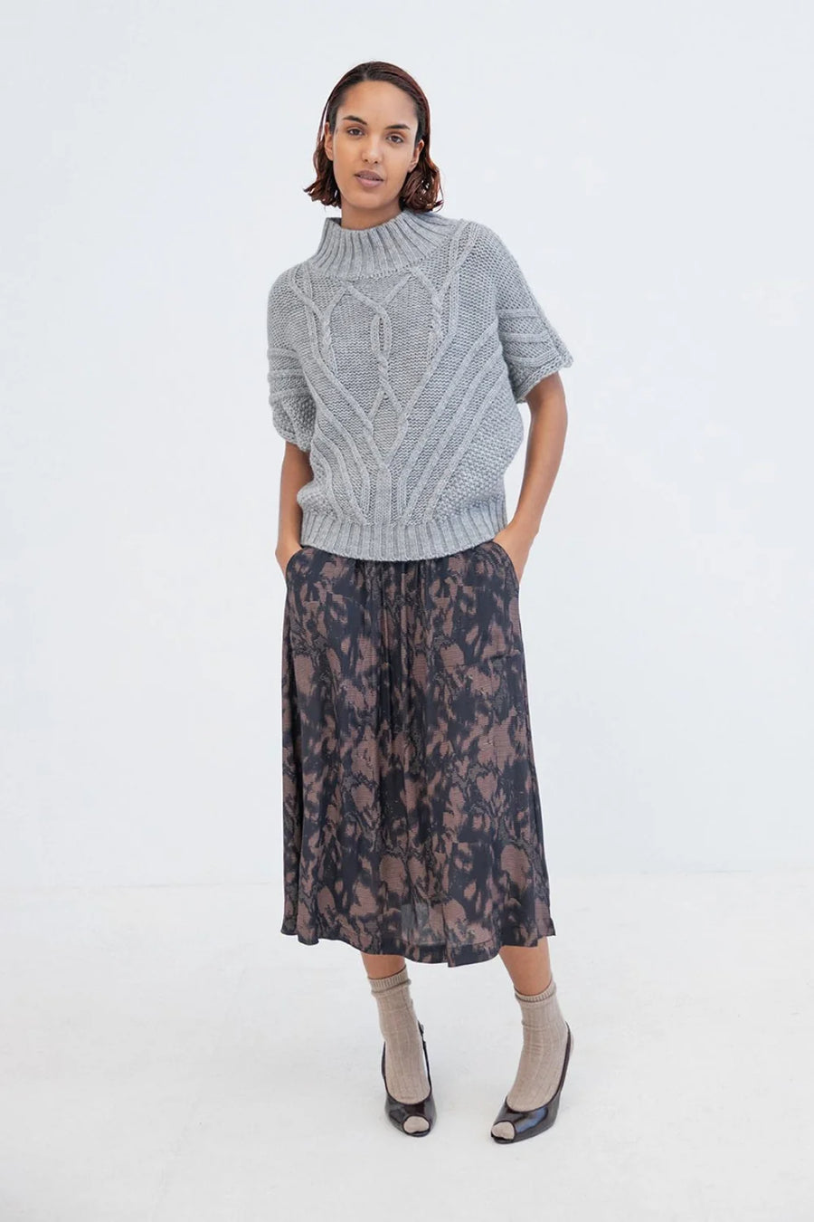 Project AJ117 Kinna printed skirt - navy / garnet