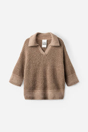Project AJ117 Noelle short sleeved collared knit - camel walnut
