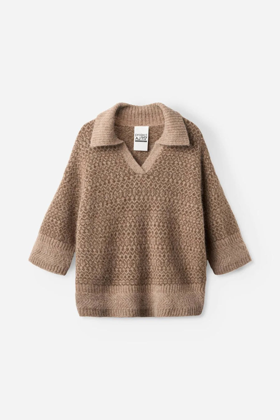 Project AJ117 Noelle short sleeved collared knit - camel walnut