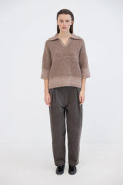 Project AJ117 Noelle short sleeved collared knit - camel walnut