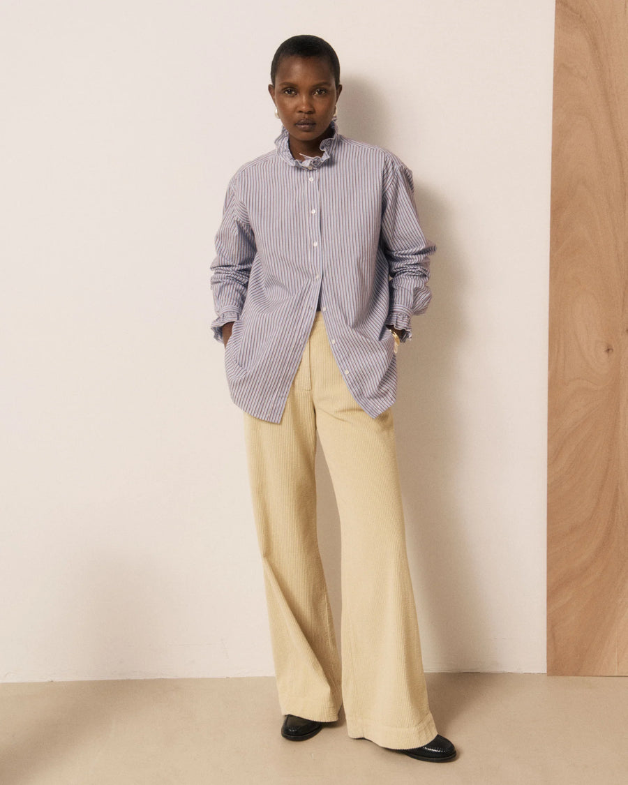 Hartford Chana striped ruffle neck shirt - blue & burgundy