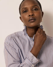 Hartford Chana striped ruffle neck shirt - blue & burgundy