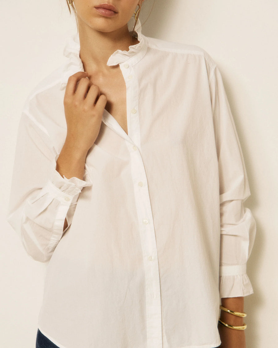Hartford Chana cord ruffle neck shirt - off white