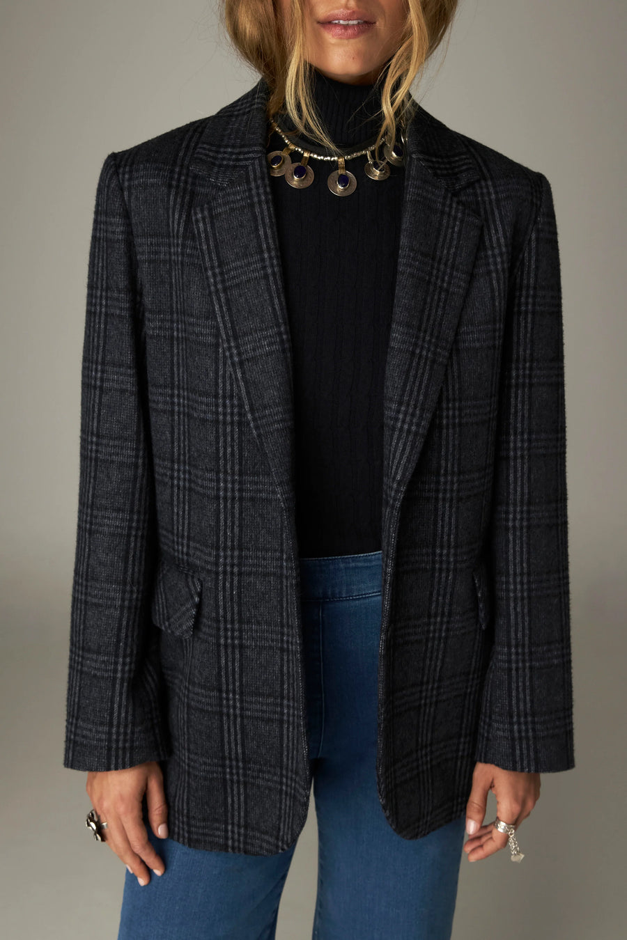 Maison Hotel Cameron check blazer - navy/ grey
