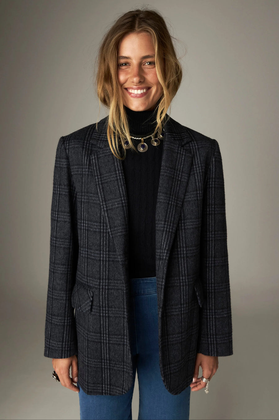 Maison Hotel Cameron check blazer - navy/ grey