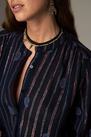 Maison Hotel Mina lurex striped blouse - navy