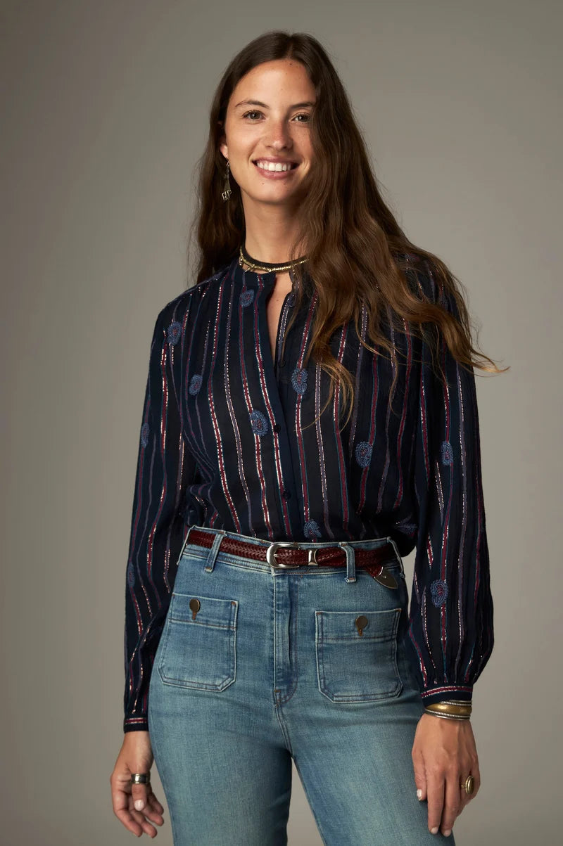 Maison Hotel Mina lurex striped blouse - navy