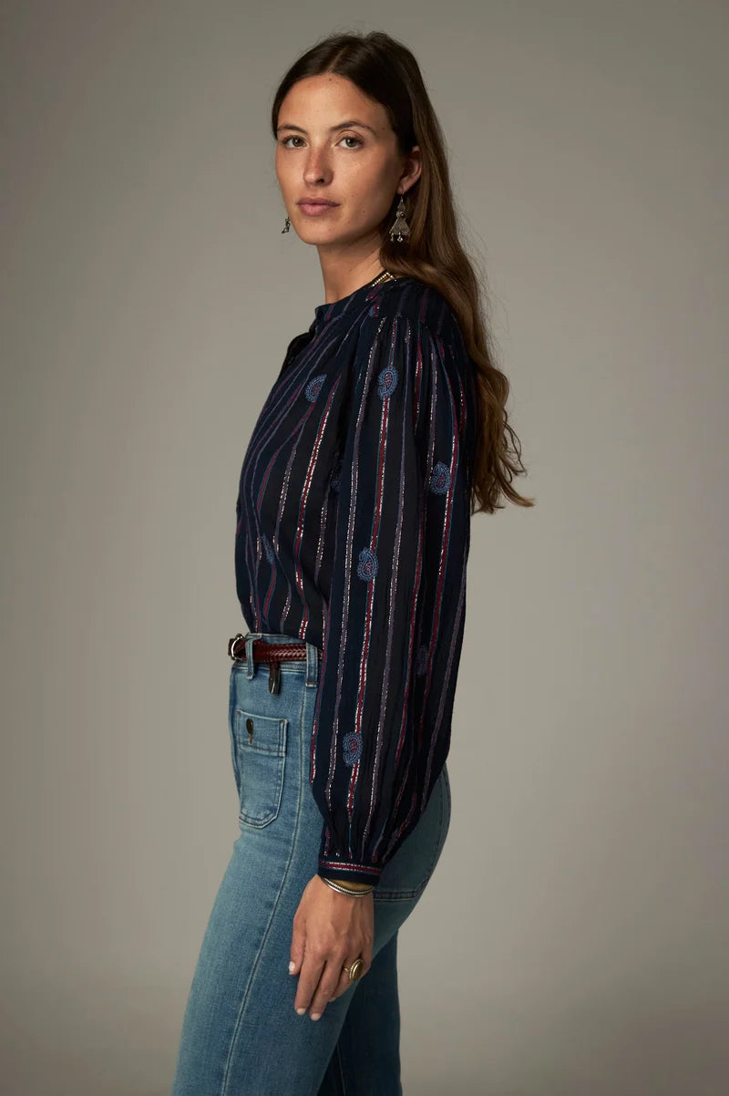 Maison Hotel Mina lurex striped blouse - navy