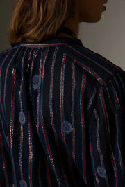 Maison Hotel Mina lurex striped blouse - navy