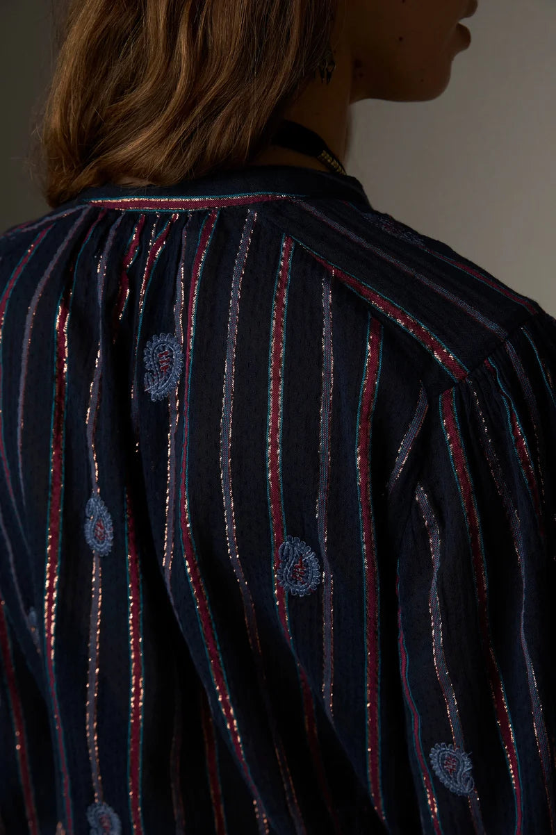 Maison Hotel Mina lurex striped blouse - navy