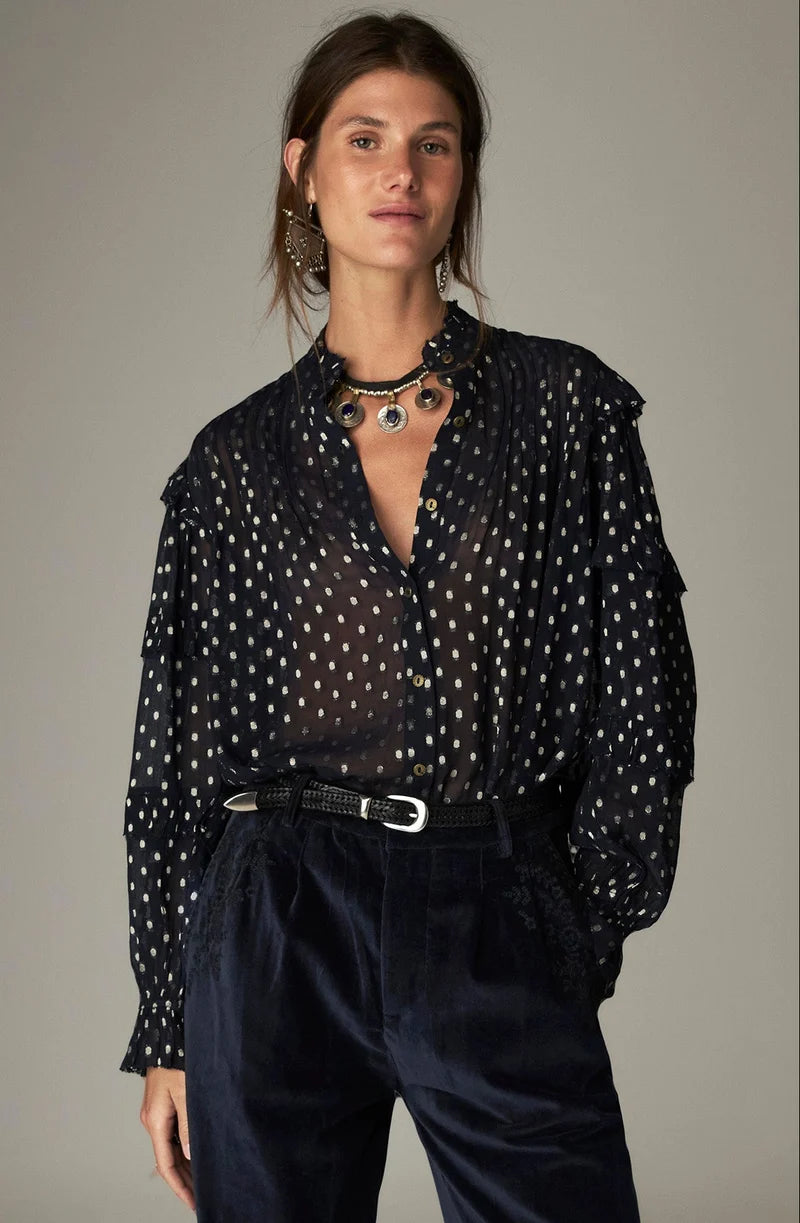 Maison Hotel Simona  lurex blouse - sienna navy
