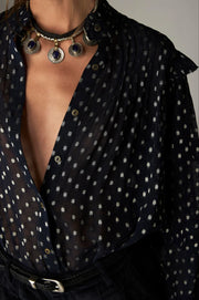 Maison Hotel Simona  lurex blouse - sienna navy