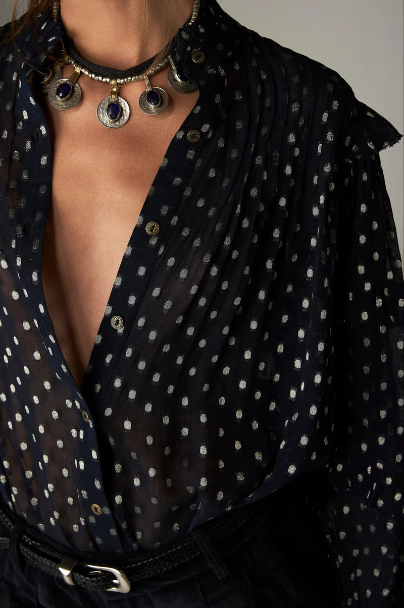 Maison Hotel Simona  lurex blouse - sienna navy
