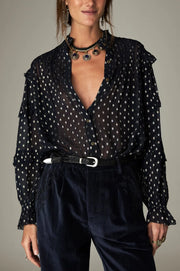 Maison Hotel Simona  lurex blouse - sienna navy