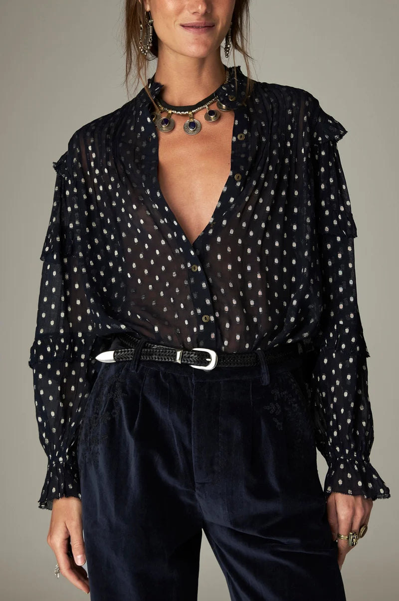 Maison Hotel Simona  lurex blouse - sienna navy