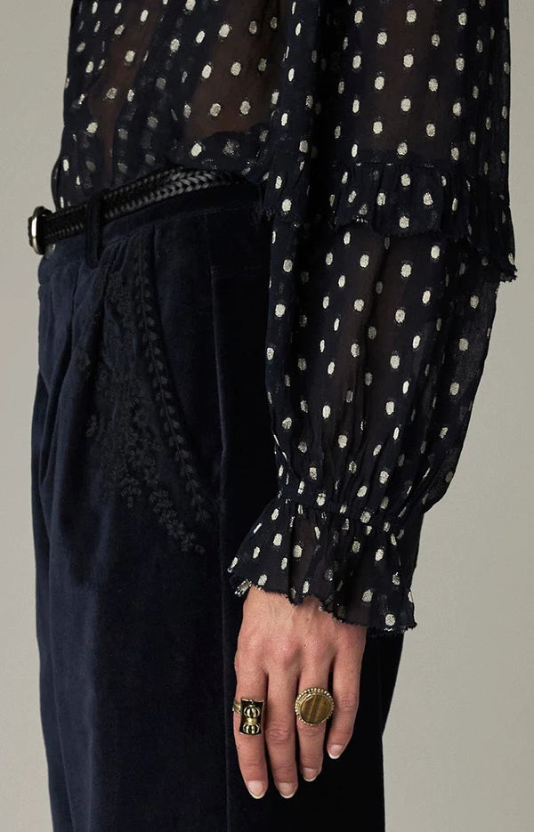 Maison Hotel Simona  lurex blouse - sienna navy