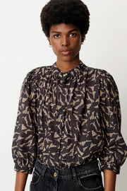 Sessùn Lylis shirt with ruched collar - whiblack itama