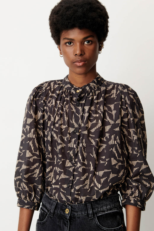 Sessùn Lylis shirt with ruched collar - whiblack itama