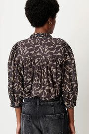 Sessùn Lylis shirt with ruched collar - whiblack itama