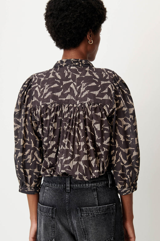 Sessùn Lylis shirt with ruched collar - whiblack itama