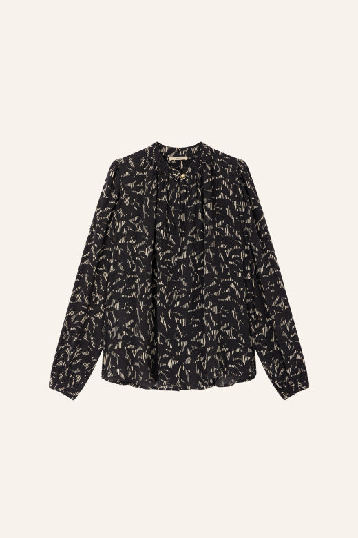 Sessùn Lylis shirt with ruched collar - whiblack itama