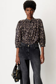Sessùn Lylis shirt with ruched collar - whiblack itama