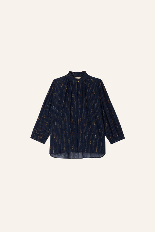 Sessùn Lylee 3/4 print lurex blouse - navy