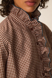 Des Petits Hauts Sulli check ruffle blouse - brown / ecru