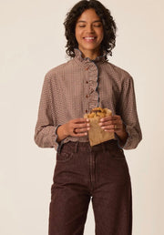 Des Petits Hauts Sulli check ruffle blouse - brown / ecru