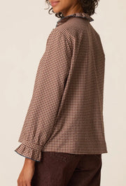 Des Petits Hauts Sulli check ruffle blouse - brown / ecru