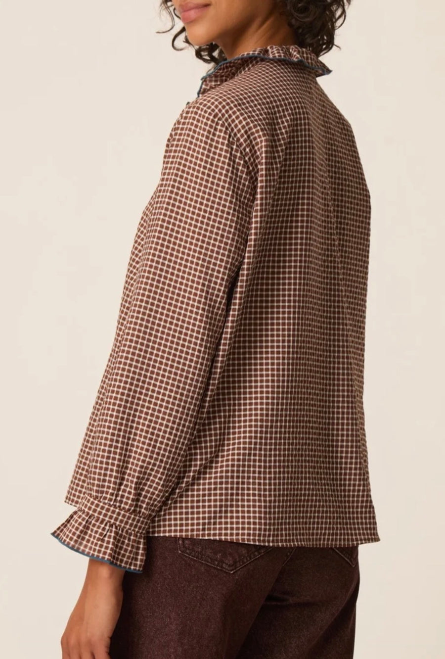 Des Petits Hauts Sulli check ruffle blouse - brown / ecru