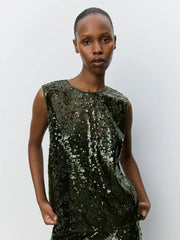 Sofie Schnoor Odessa sleeveless sequin top - olive green