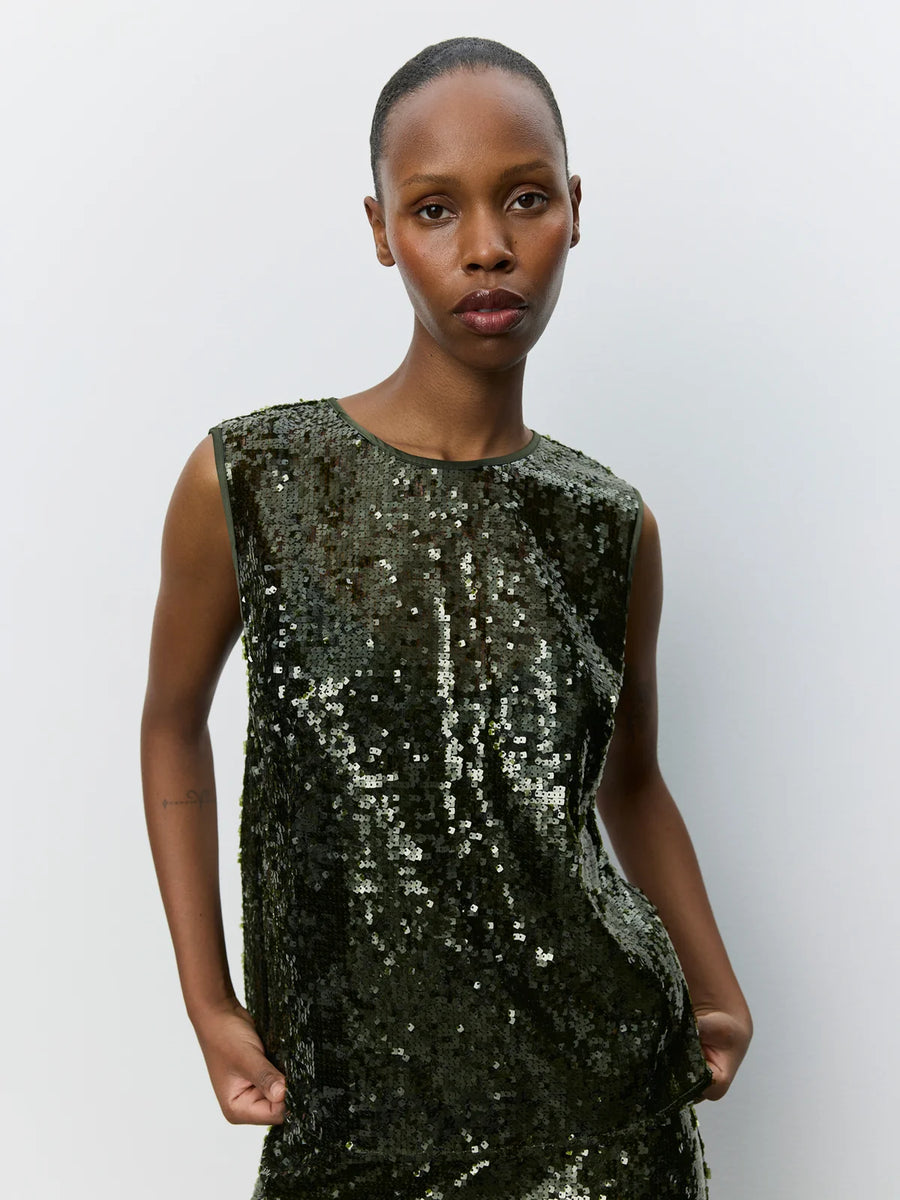 Sofie Schnoor Odessa sleeveless sequin top - olive green