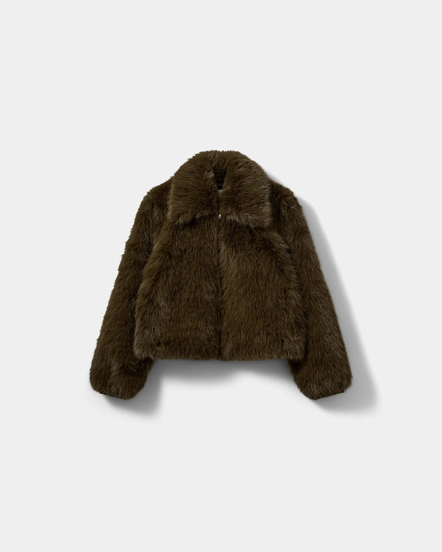 Sofie Schnoor Meta faux fur bomber jacket - olive green