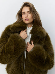 Sofie Schnoor Meta faux fur bomber jacket - olive green