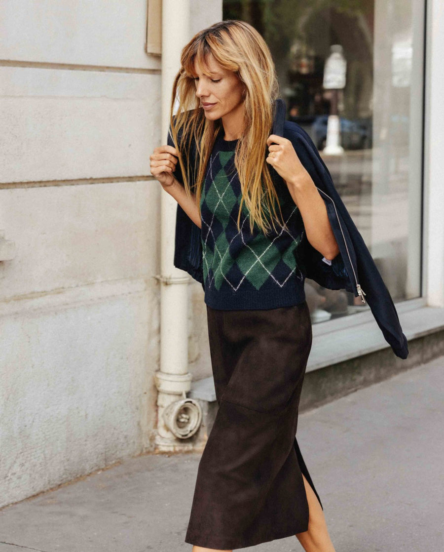 Yerse suede a line skirt - chocolate