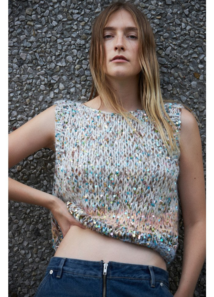 Dawn x Dare Ginny sequin knit tank - black multi