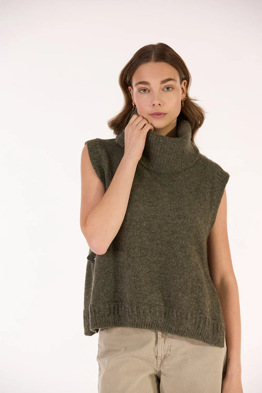 Les Racines du ciel Jenny roll neck tank top - khaki marl