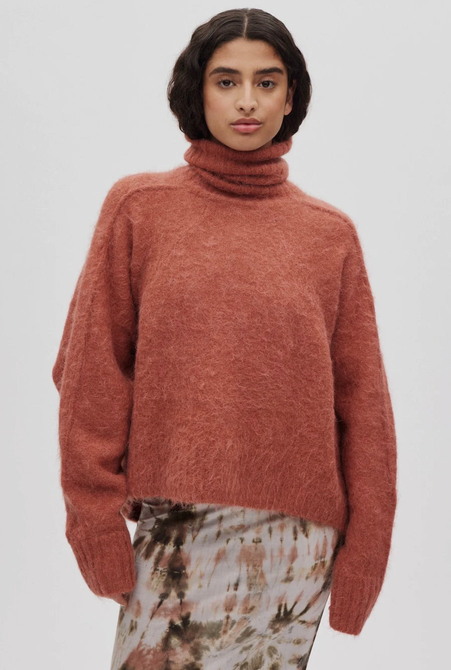 Rabens Saloner Mabeka fluffy funnel neck jumper - redwood