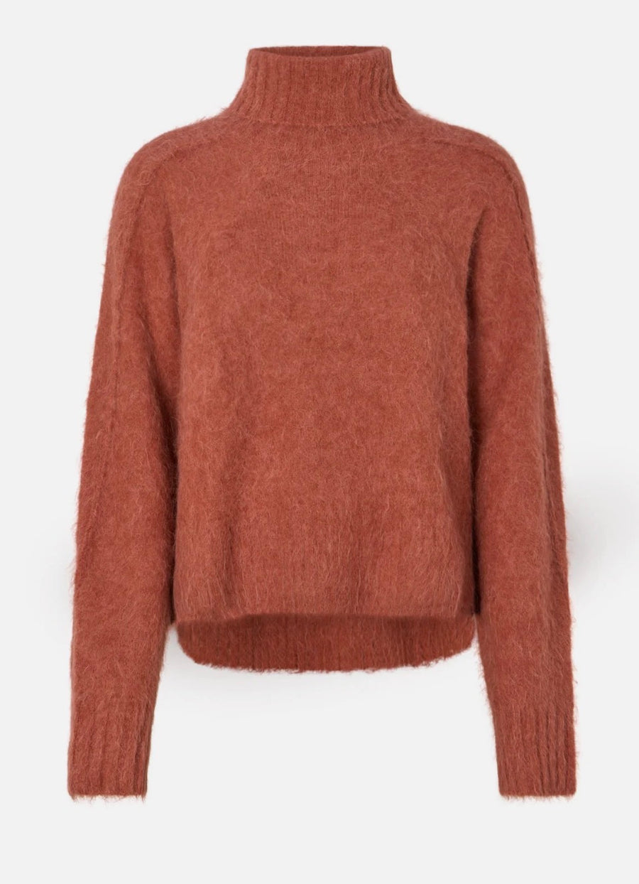 Rabens Saloner Mabeka fluffy funnel neck jumper - redwood