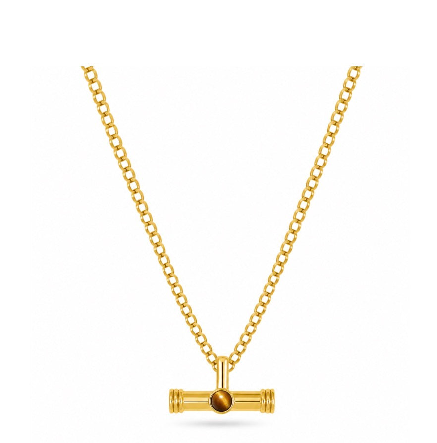 Talis Chains T bar pendant on Belcher chain - tigers eye