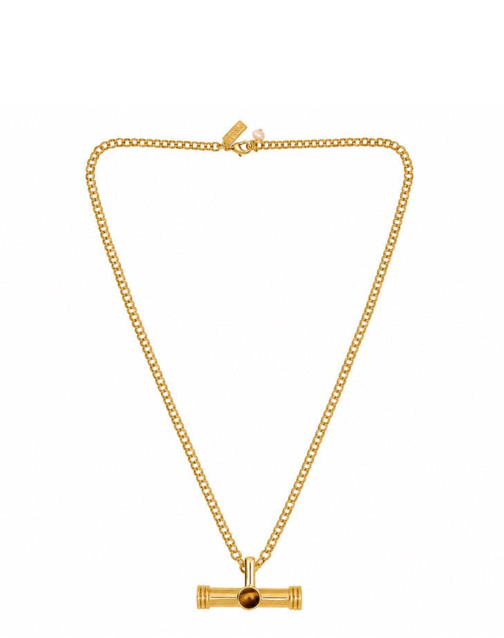 Talis Chains T bar pendant on Belcher chain - tigers eye