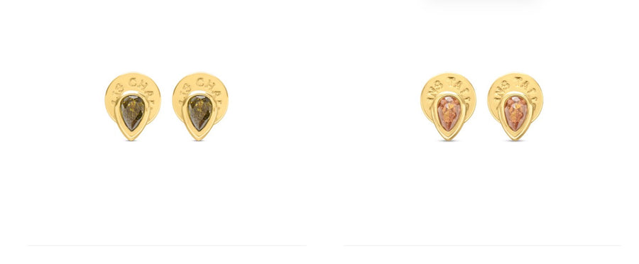 Talis Chains mini pear drop stud earrings - olive + champagne colourwars