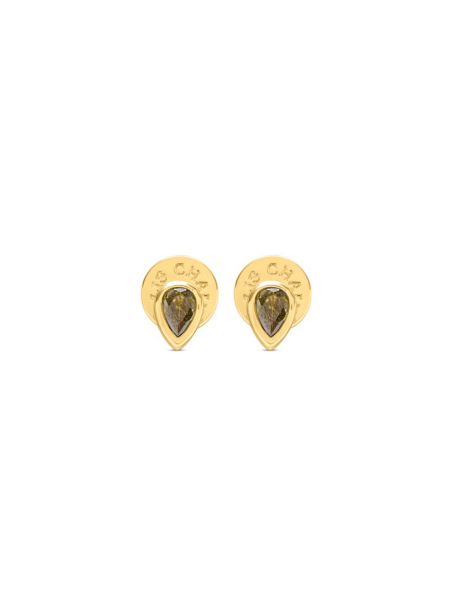 Talis Chains mini pear drop stud earrings - olive + champagne colourwars
