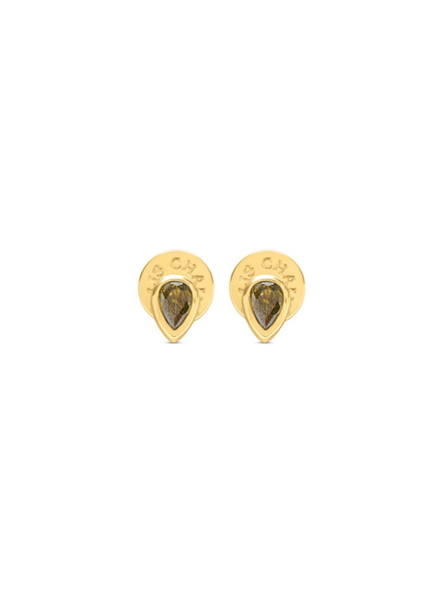 Talis Chains mini pear drop stud earrings - olive + champagne colourwars